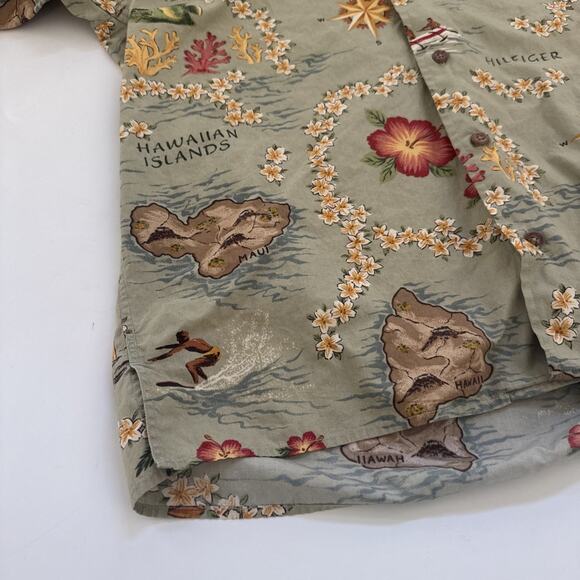 VTG Hilfiger Hawaiian Islands Shirt Multicolor Short Sleeve Aloha Camp Medium - Picture 3 of 11